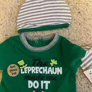 Green Striped Kids One Piece Footie Set